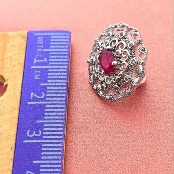 Natural Ruby 14K White Gold on 925 Sterling Silver Earrings - Picture 3 of 6